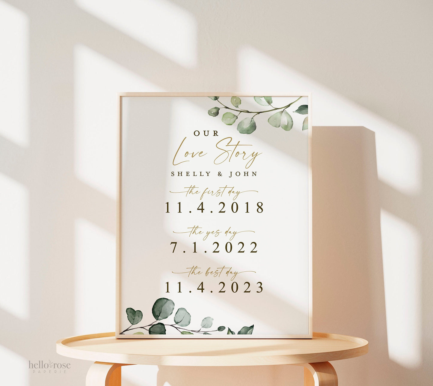 Our Love Story Personalized Sign, Anniversary Gift, The First Day The Yes Day The Best Day Sign, Greenery Eucalyptus, PRINTABLE Download G2