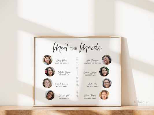 Meet the Maids PRINTABLE Sign . Personalized Bridal Party . Bridesmaids Maid and Matron of Honor Flower Girl . Minimalist . Digital Download