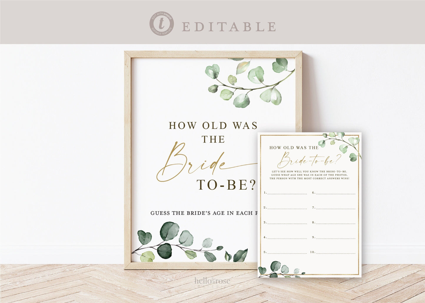 How Old Was the Bride Bridal Shower Bachelorette Hens Game . Greenery + Gold . PRINTABLE Editable Template Instant Download Templett G2-T