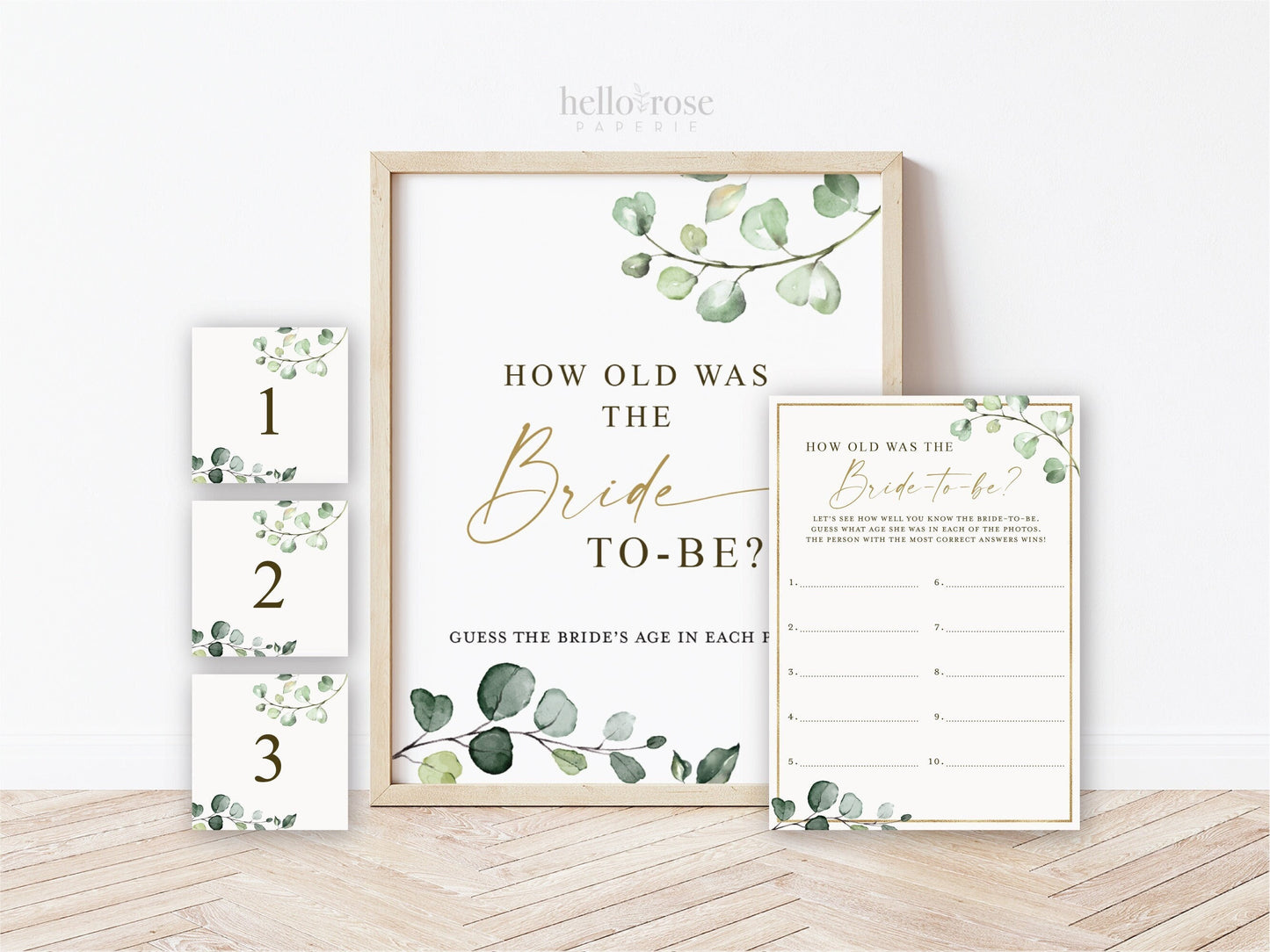 How Old Was the Bride to Be Game Age Guess Cards + Sign Printable . Greenery + Gold . Bridal Shower Bachelorette Party . Instant Download G2