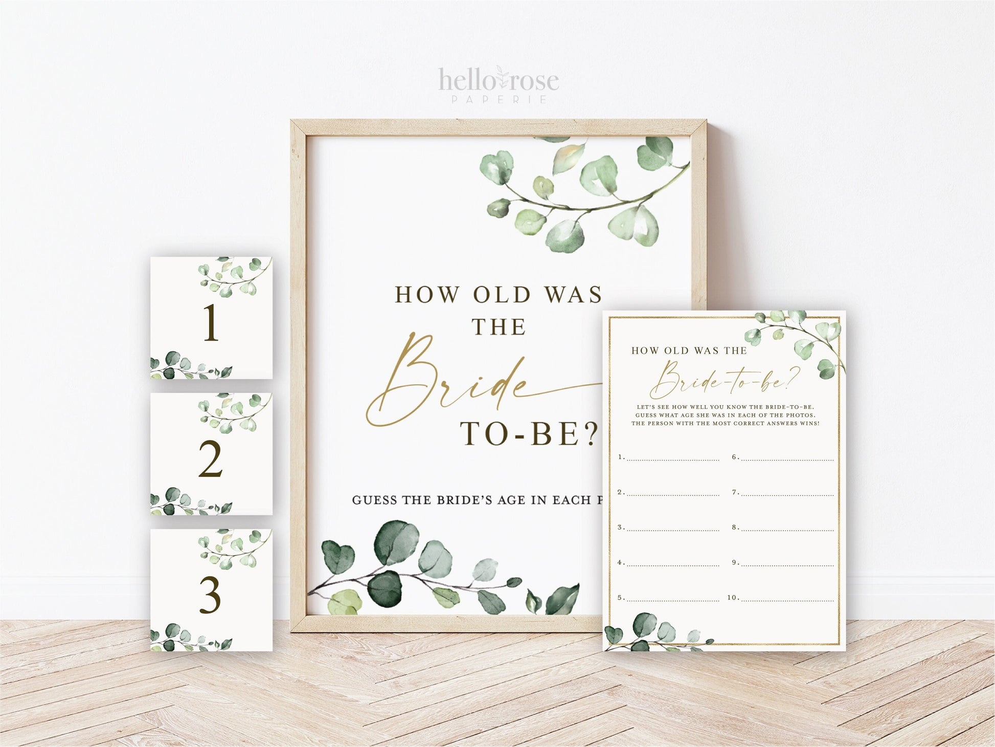 How Old Was the Bride to Be Game Age Guess Cards + Sign Printable . Greenery + Gold . Bridal Shower Bachelorette Party . Instant Download G2