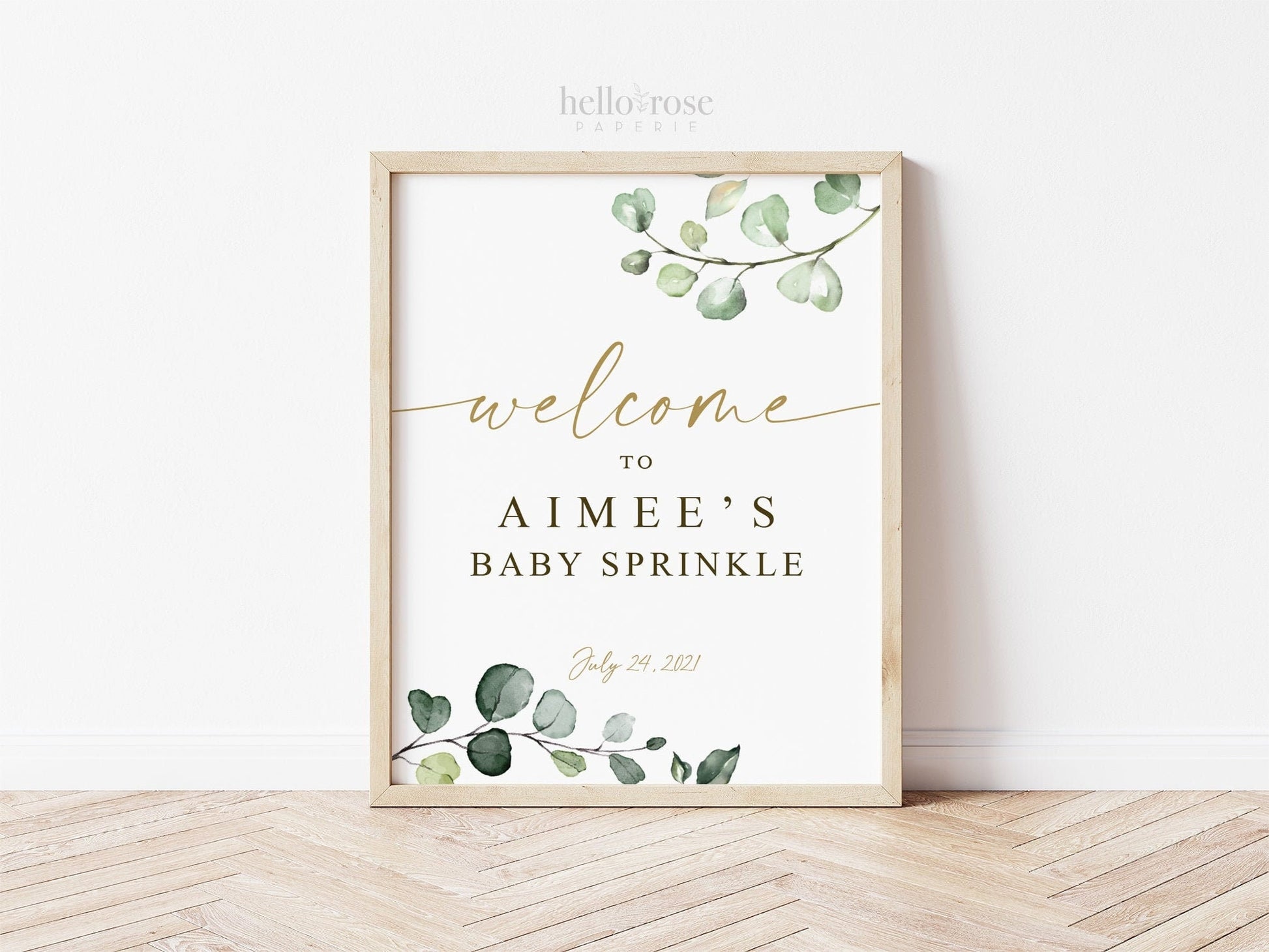 Welcome Sign Baby Sprinkle Personalized . Greenery Eucalyptus . PRINTABLE Poster . PDF Download G2