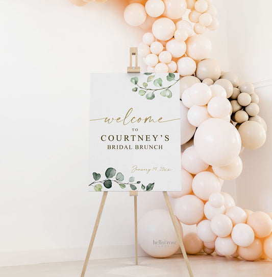 Bridal Brunch Welcome Sign . PRINTABLE Personalized Bridal Shower Brunch Poster . Greenery and Gold . Digital Download G2