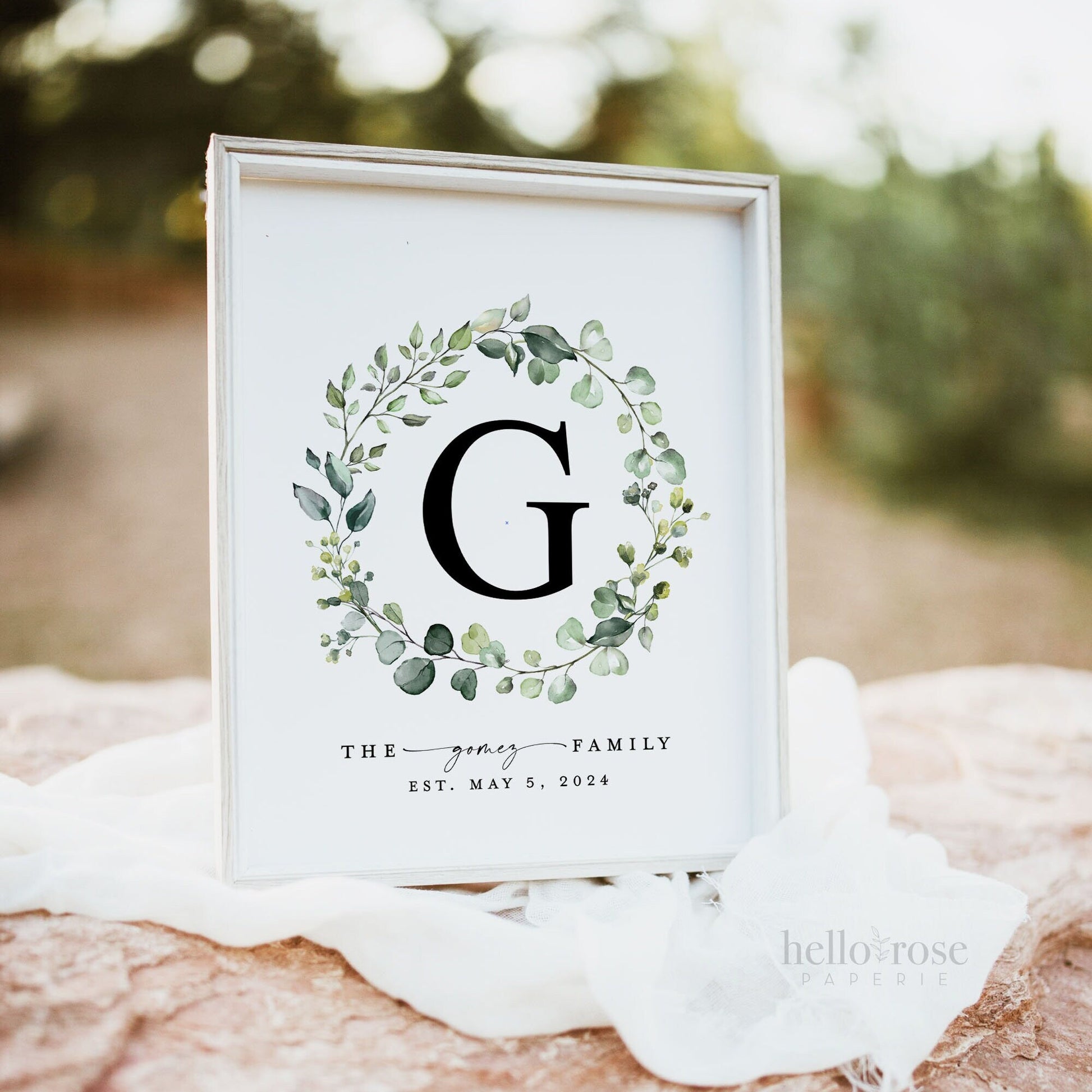 Personalized Family Name Printable Christmas Gift Sign . Last Name Monogram Established Date . Wedding Anniversary Gift . Download