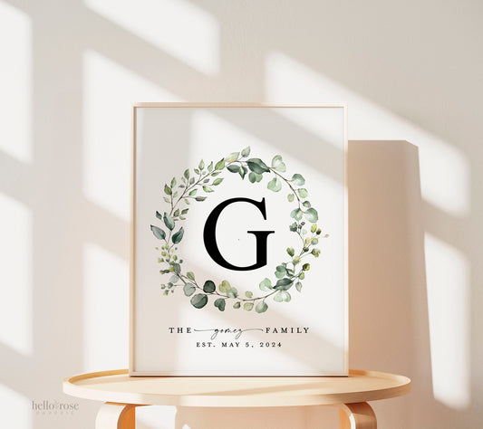 Personalized Family Name Printable Christmas Gift Sign . Last Name Monogram Established Date . Wedding Anniversary Gift . Download