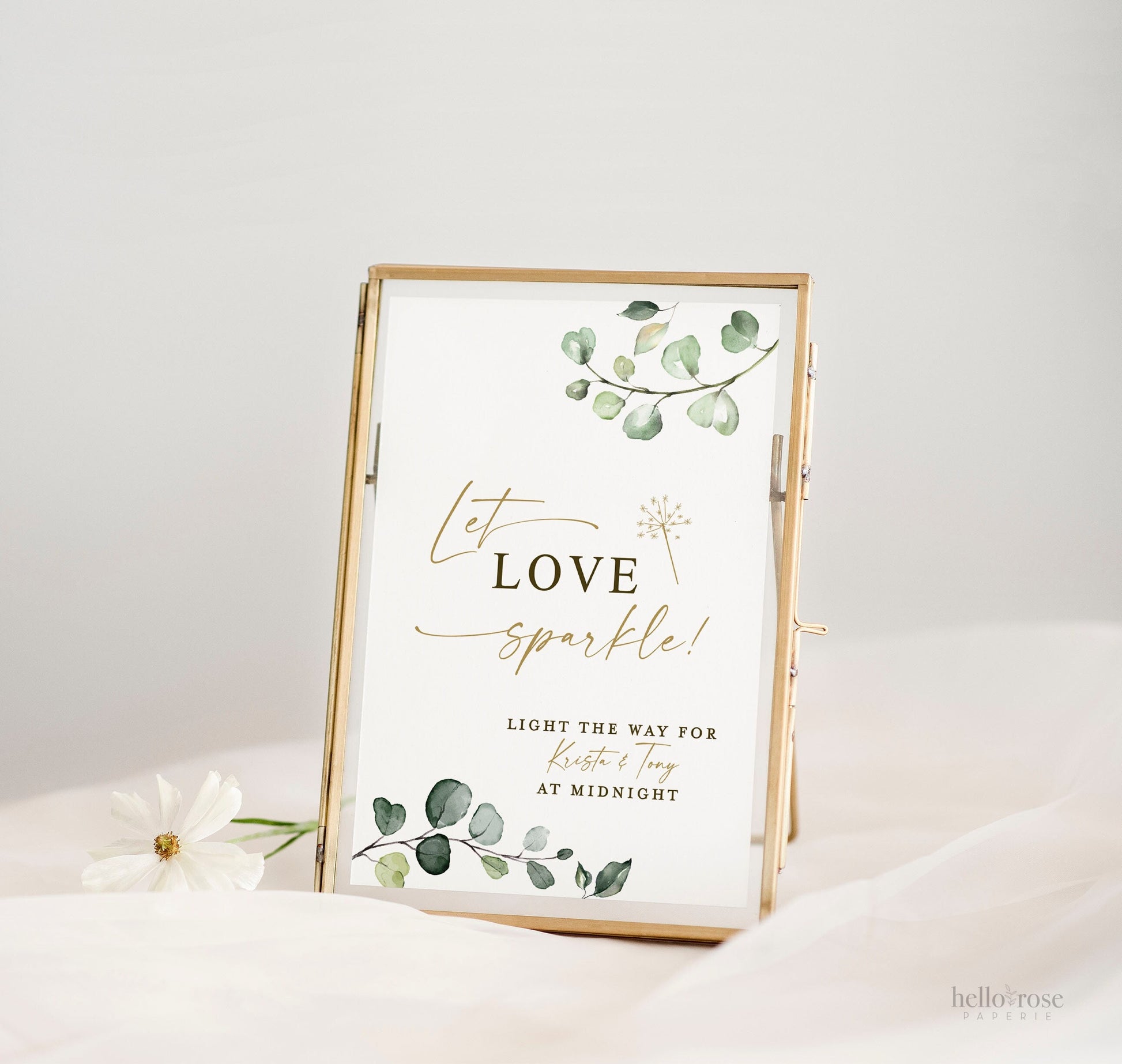 Personalized Let Love Sparkle Wedding Sparkler Send Off Printable Sign . Wedding Sparklers Favors . Greenery and Gold . PDF Download G2
