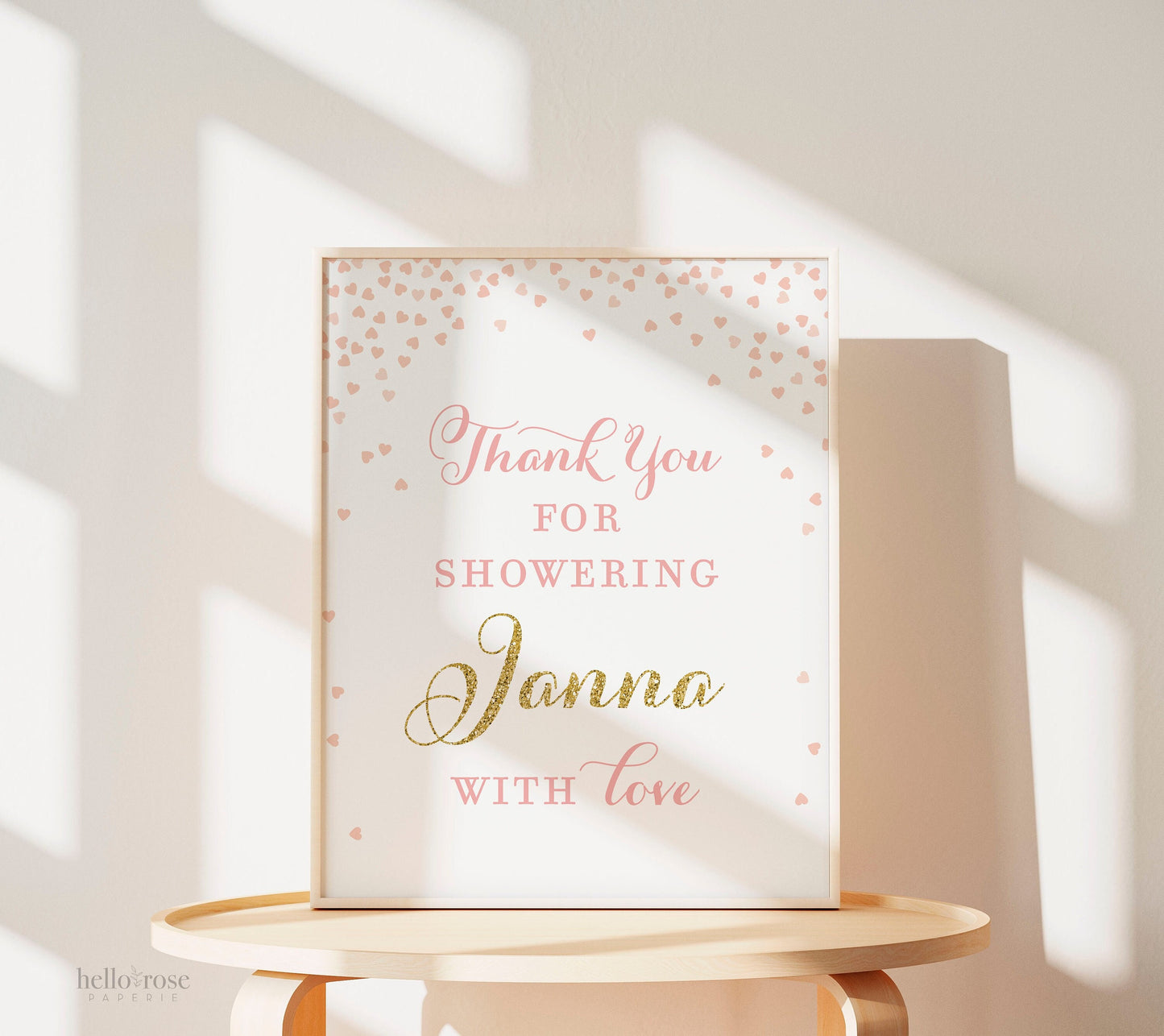 Thank You for Showering the Bride with Love . Personalized Bridal Shower Welcome Favors Sign . Pink and Gold . Printable Download