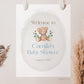 Teddy Bear Welcome Sign Poster . Printable Personalized Baby Shower Boy . Blue We Can Bearly Wait . Bear and Greenery . Digital Download