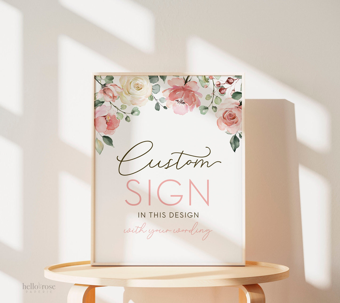 Custom Printable Sign . Baby Shower Bridal Shower Wedding Bachelorette Hens Party First Birthday . Pink Floral Watercolor . Digital Download