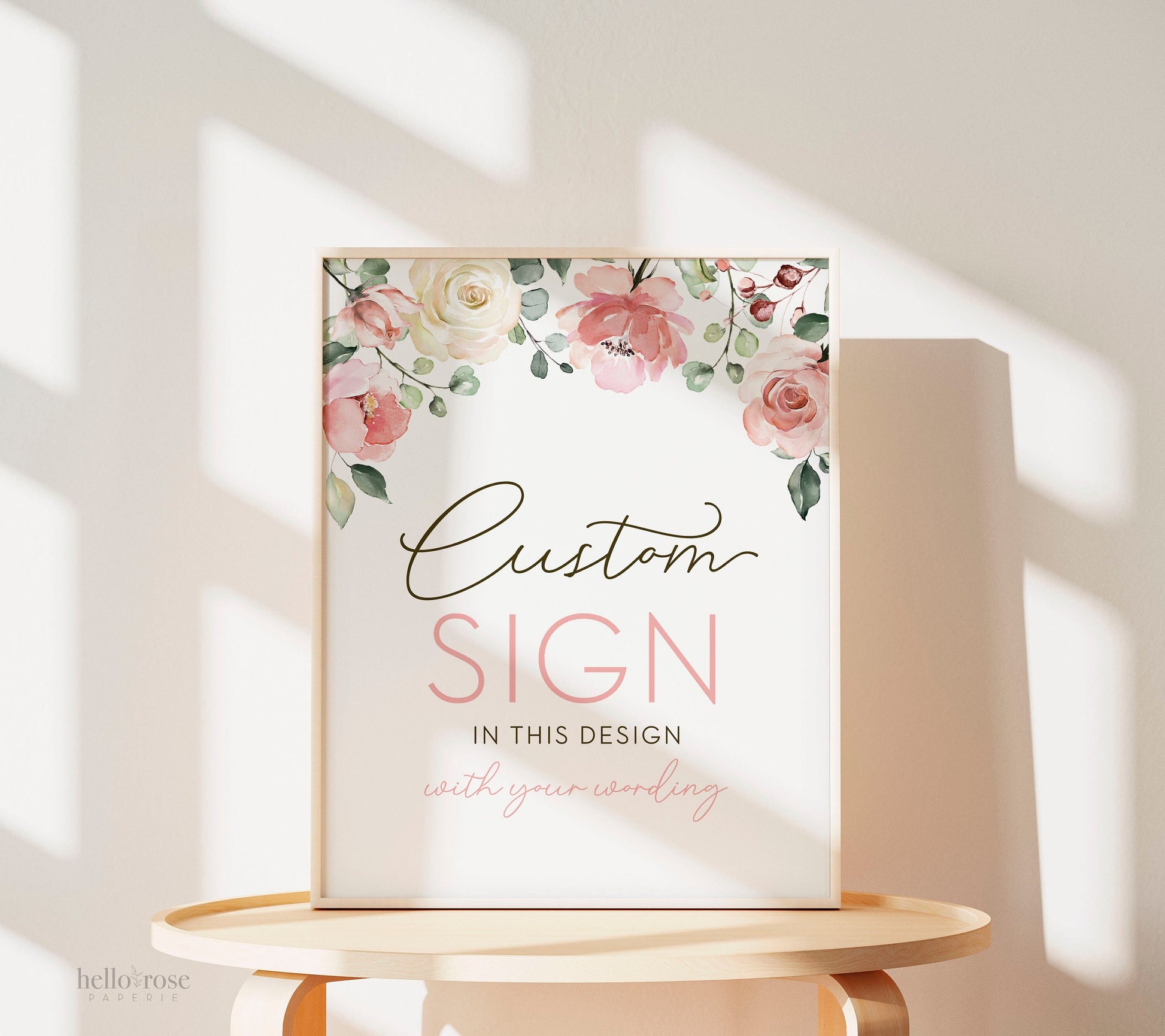 Custom Printable Sign . Baby Shower Bridal Shower Wedding Bachelorette Hens Party First Birthday . Pink Floral Watercolor . Digital Download