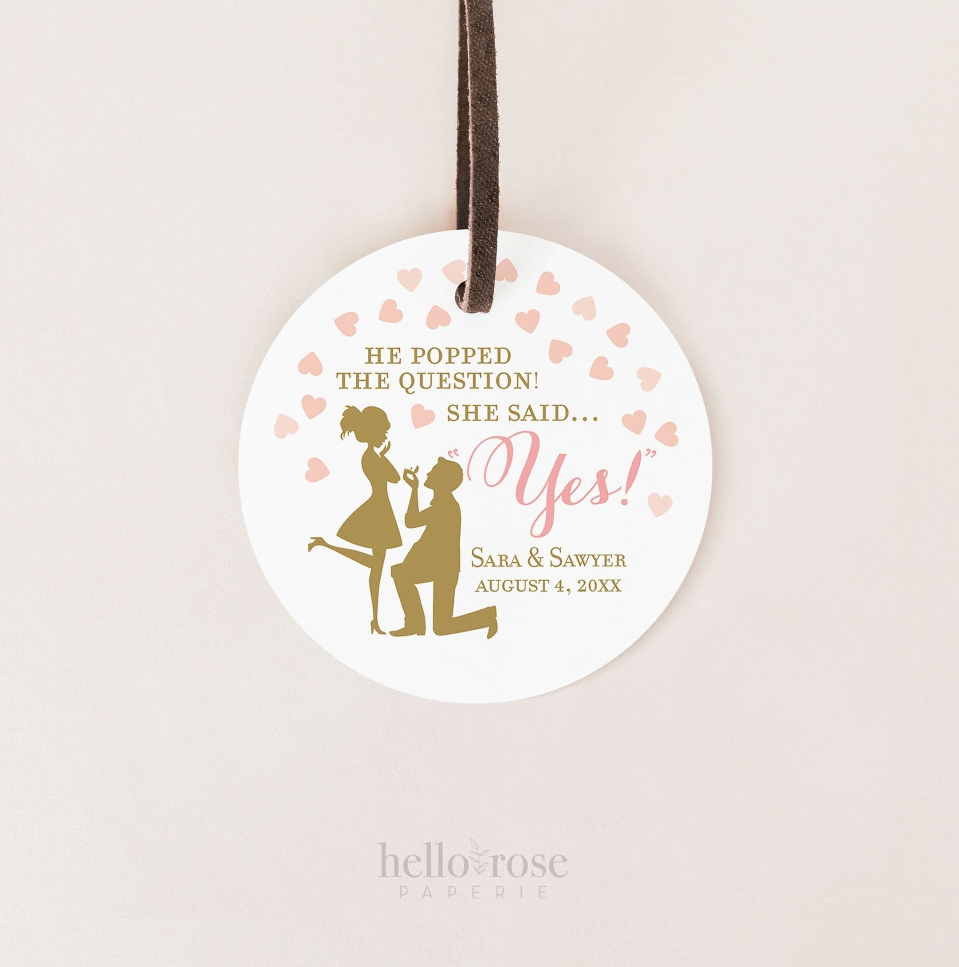 He Popped the Question Circle Tags 2" . She Said Yes . Pink and Gold Bridal Shower Engagement Stickers Favor Tags Cupcake Topper . Printable