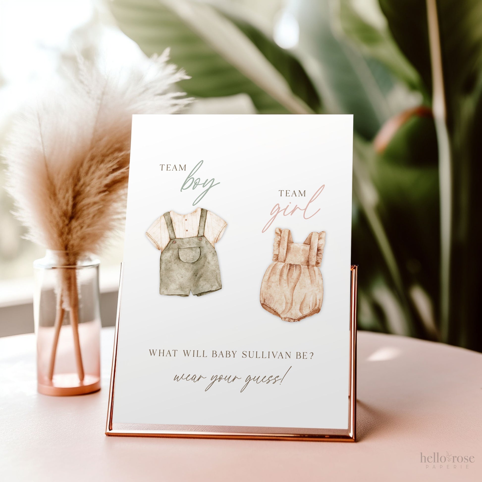 Team Boy or Girl What Will Baby Be, Wear Your Guess Sign + Sticker Labels, Boho Gender Reveal, Poster + Stickers, Template Download GR2-T