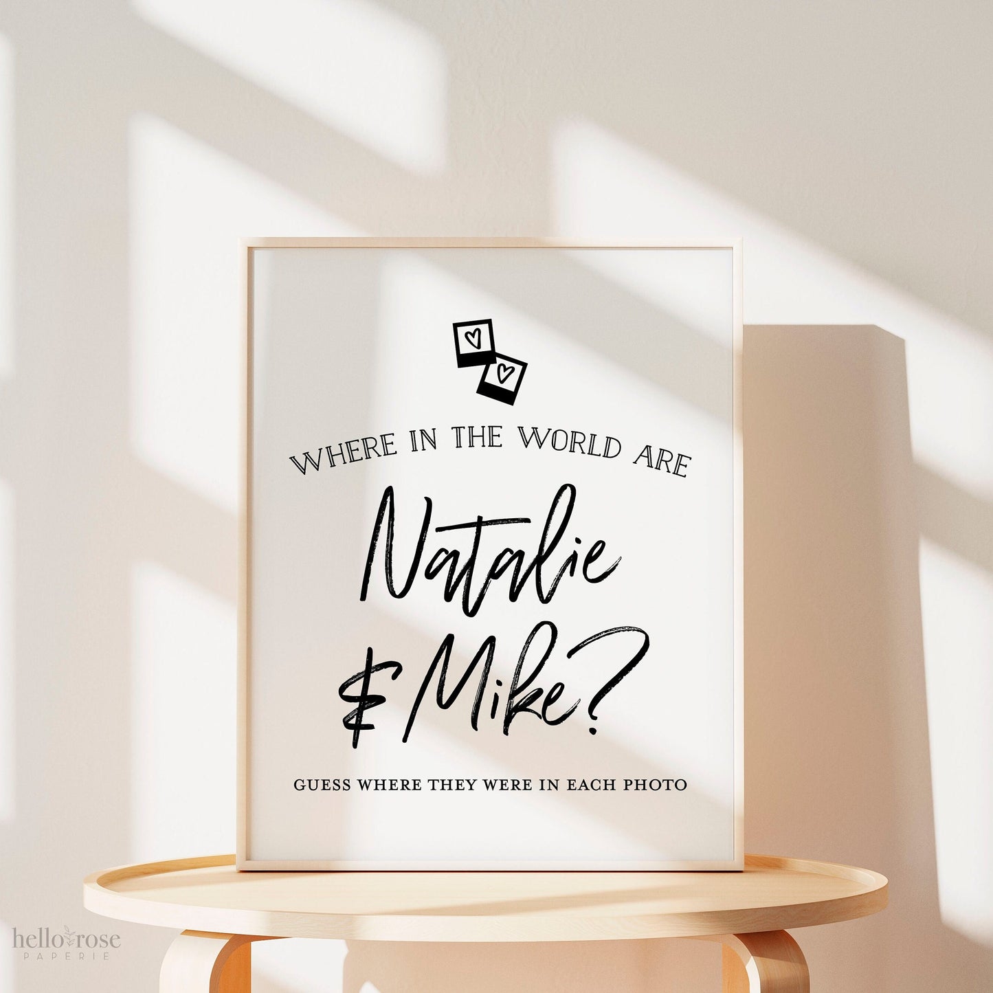 Where in the World Are They Game Sign + Cards . Bride and Groom Photo Game . Bridal Shower . Kraft + Black White . Download Printable