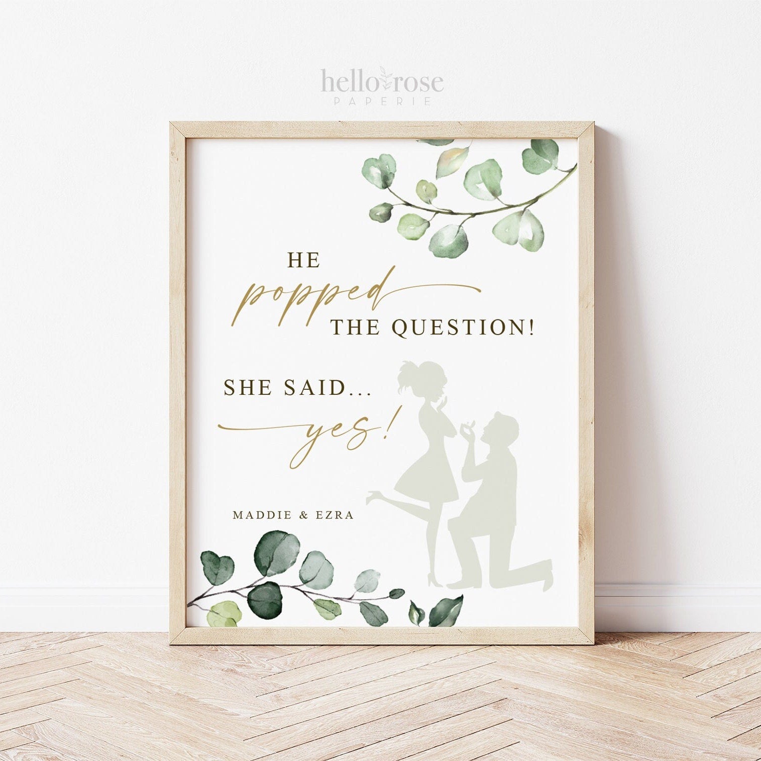 He Popped the Question She Said Yes Printable Personalized Sign . Wedding Bridal Shower Bachelorette . Greenery Eucalyptus . PDF Download G2