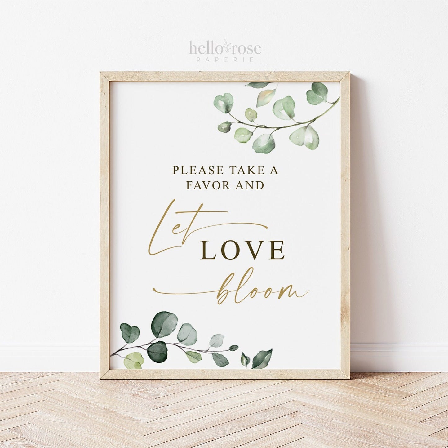 Personalized Let Love Bloom Printable Tag Sticker Label . Bridal Shower Wedding Flower Plant Favors . Greenery and Gold . PDF Download G2