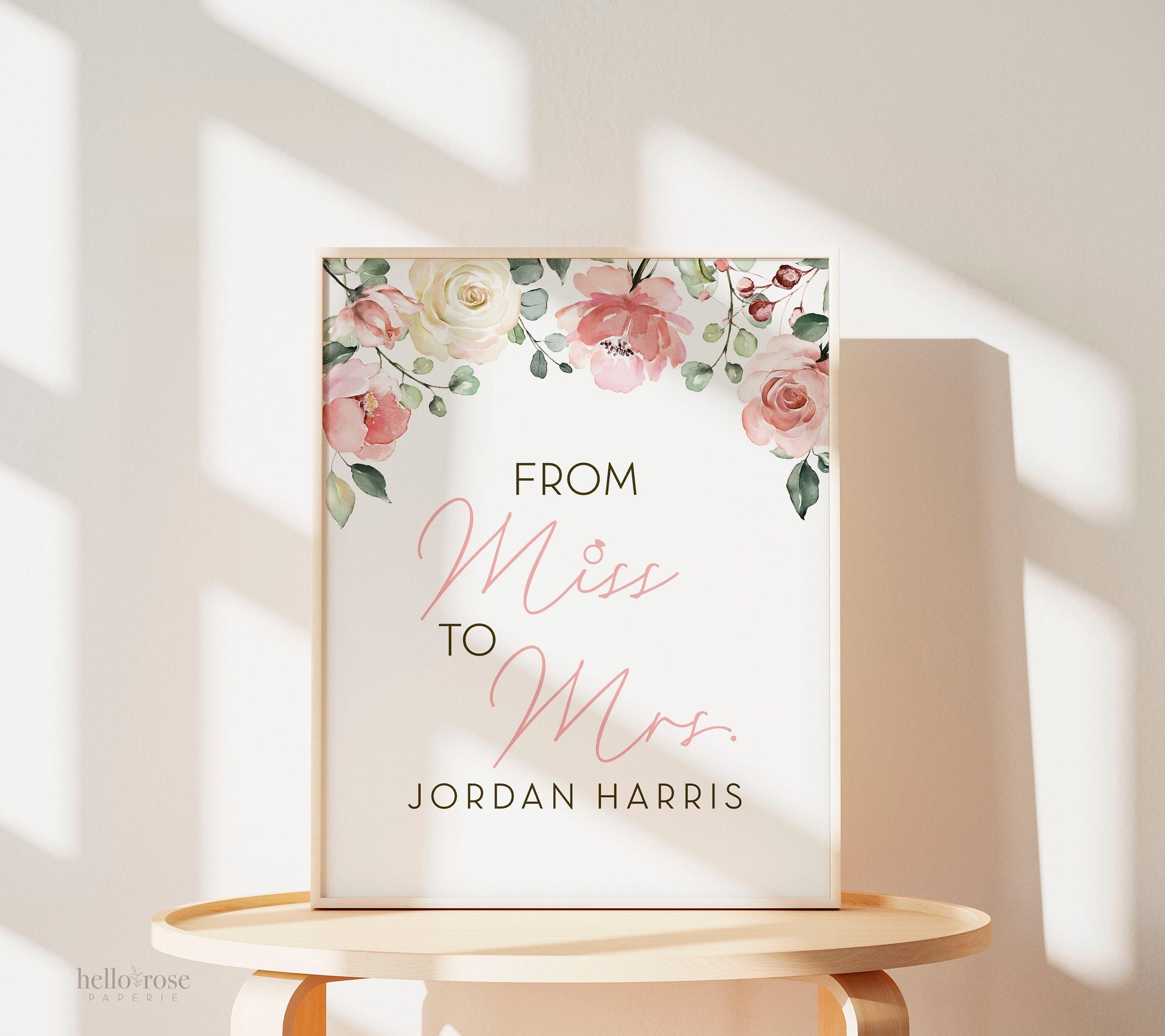 Personalized Miss to Mrs . Floral Roses Greenery Watercolor . Bridal Wedding Shower Bachelorette Hens Party . Printable Download