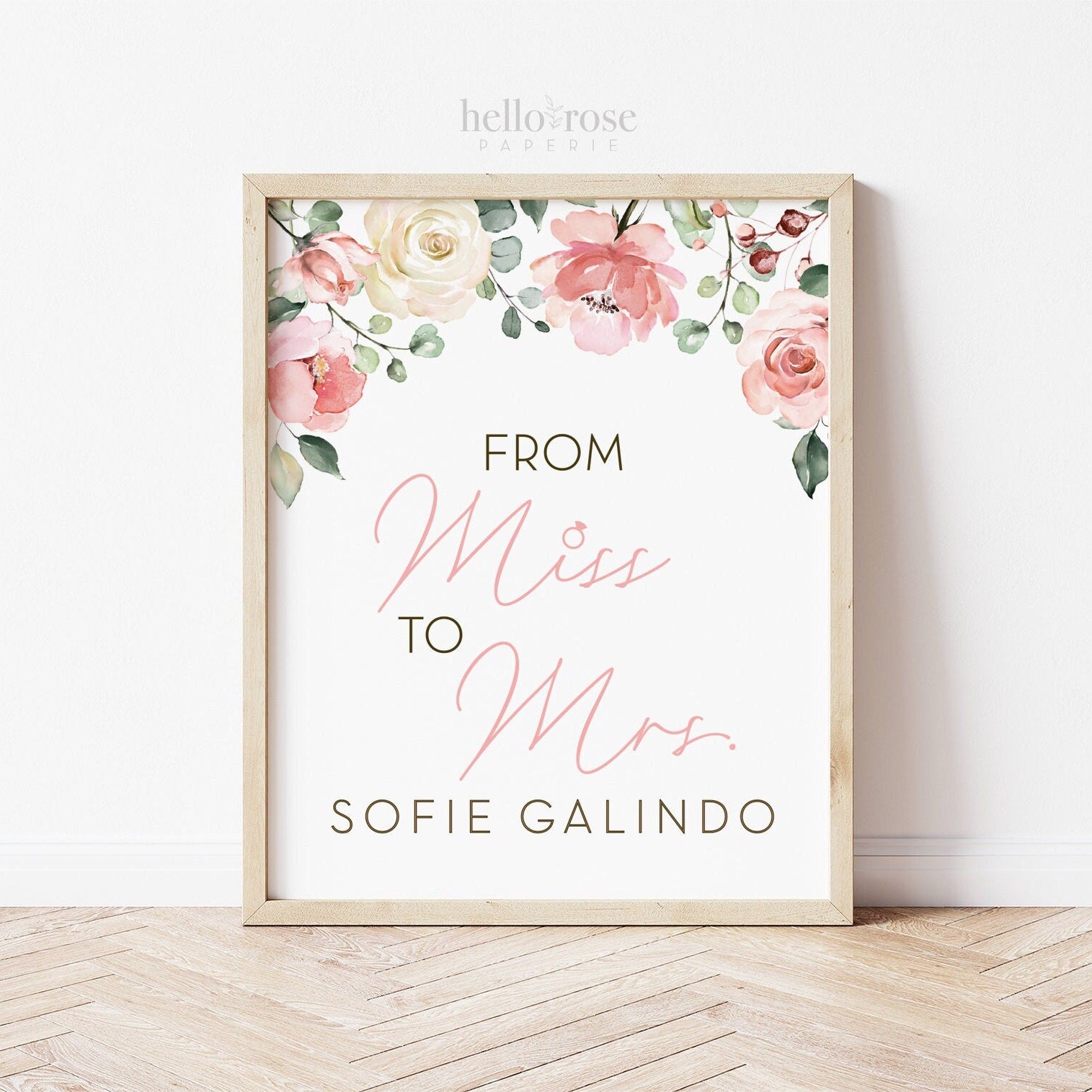 Personalized Miss to Mrs . Floral Roses Greenery Watercolor . Bridal Wedding Shower Bachelorette Hens Party . Printable Download