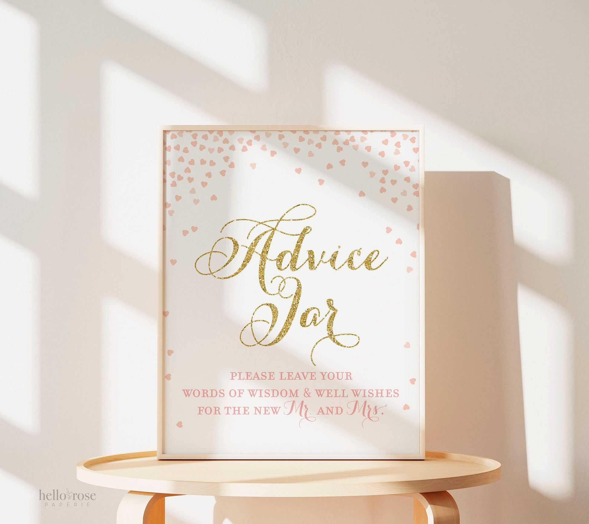 Advice Jar for Mr and Mrs Printable Sign . Bridal Wedding Shower Hens Party . Advice for the Bride . Pink and Gold . Instant Download