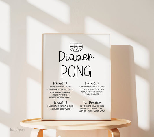 Diaper Pong Baby Shower Game Table Sign . Boy Girl Neutral . Rustic Kraft + Black & White . Printable 8x10 Instant Digital Download . K4