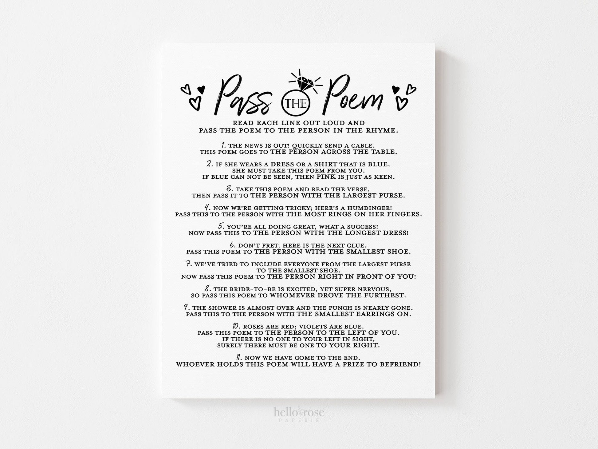 Pass the Poem Bridal Shower Printable Game . Bachelorette Hens Party . Wedding . Kraft + Minimalist Black & White . Instant Download PDF K4