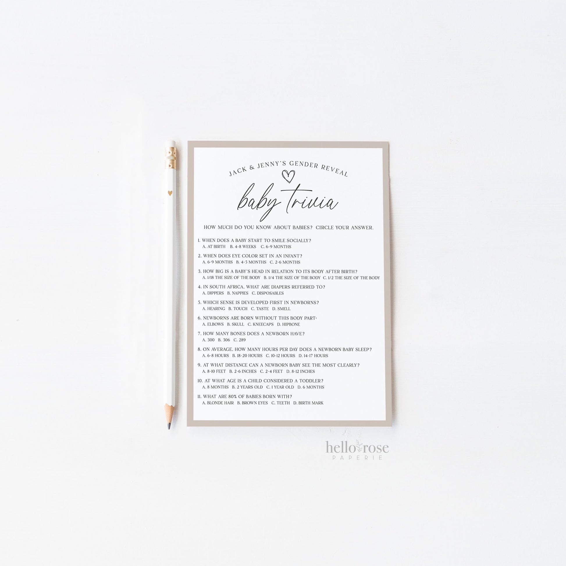 Baby Trivia Baby Shower Gender Reveal Game . Boy Girl Neutral Boho . PRINTABLE Editable Template Instant Download Templett GR-T