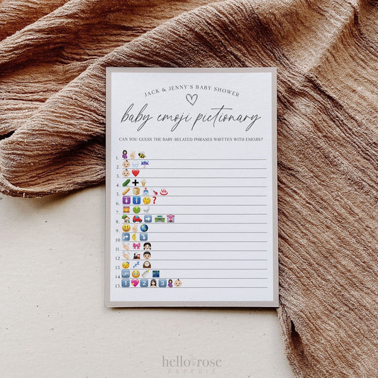Baby Emoji Pictionary Game . Gender Reveal Baby Shower . Boy Girl Neutral Boho . PRINTABLE Editable Template Instant Download Templett GR-T
