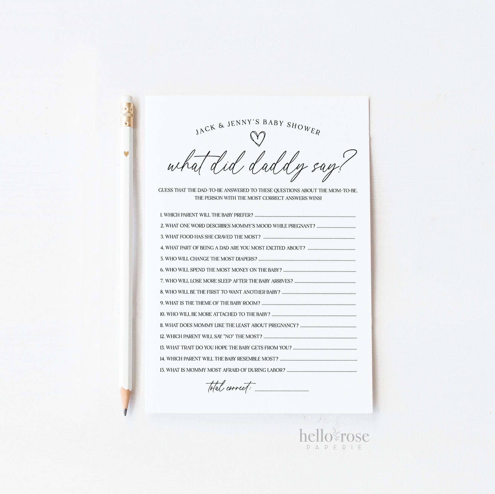 What Did Daddy Say Game . Gender Reveal Baby Shower . Boy Girl Neutral . PRINTABLE Editable Template Instant Download Templett GR-T