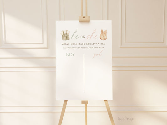He or She What Will Baby Be, Gender Guess Sign, Minimalist Boho Baby Gender Reveal, Gender Neutral Reveal Game, Template Download GR2-T