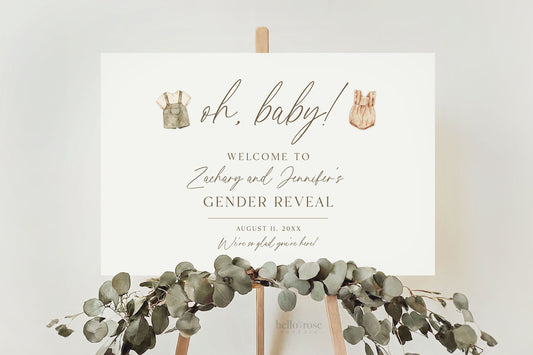 Welcome Sign Oh Baby Gender Reveal, He or She What Will Baby Be, Minimalist Boho Baby Gender Reveal, Gender Neutral, TEMPLETT Download GR2-T