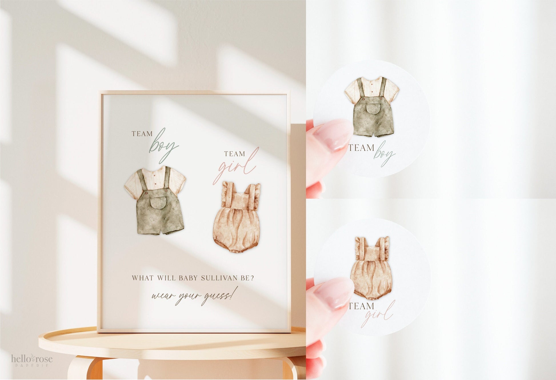 Team Boy or Girl What Will Baby Be, Wear Your Guess Sign + Sticker Labels, Boho Gender Reveal, Poster + Stickers, Template Download GR2-T