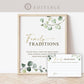 Family Traditions Cards and Sign . Baby Bridal Shower . Greenery + Gold . PRINTABLE Editable Template Instant Download Templett G2-T
