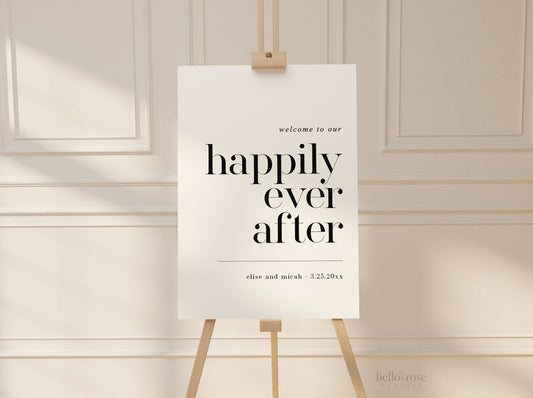 Wedding Welcome to Our Happily Ever After Sign . Minimalist Wedding Welcome Template . PRINTABLE Editable Poster . Instant Download Templett