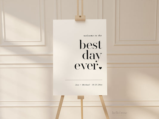 Welcome to the Best Day Ever Wedding Sign . Minimalist Wedding Welcome Template . PRINTABLE Editable Poster . Instant Download Templett