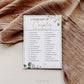 Literary Couples Bridal Shower Game with Answer Key . Greenery and Gold . PRINTABLE Editable Template Instant Download Templett G2-T