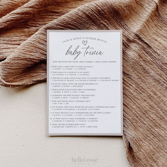 Baby Trivia Baby Shower Gender Reveal Game . Boy Girl Neutral Boho . PRINTABLE Editable Template Instant Download Templett GR-T