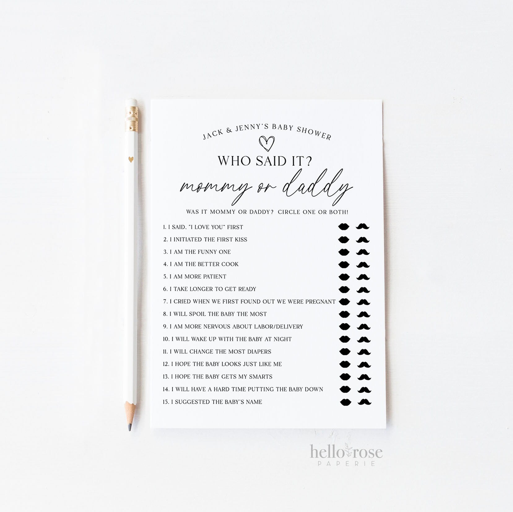 Who Said It Mommy or Daddy Game . Gender Reveal Baby Shower . Boy Girl Neutral . PRINTABLE Editable Template Instant Download Templett GR-T