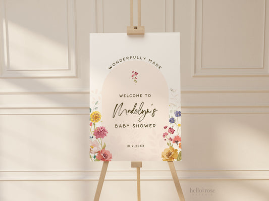 Baby Shower Welcome Sign Template . Wildflowers Girl Baby Shower . PRINTABLE Editable Poster . Instant Download Templett