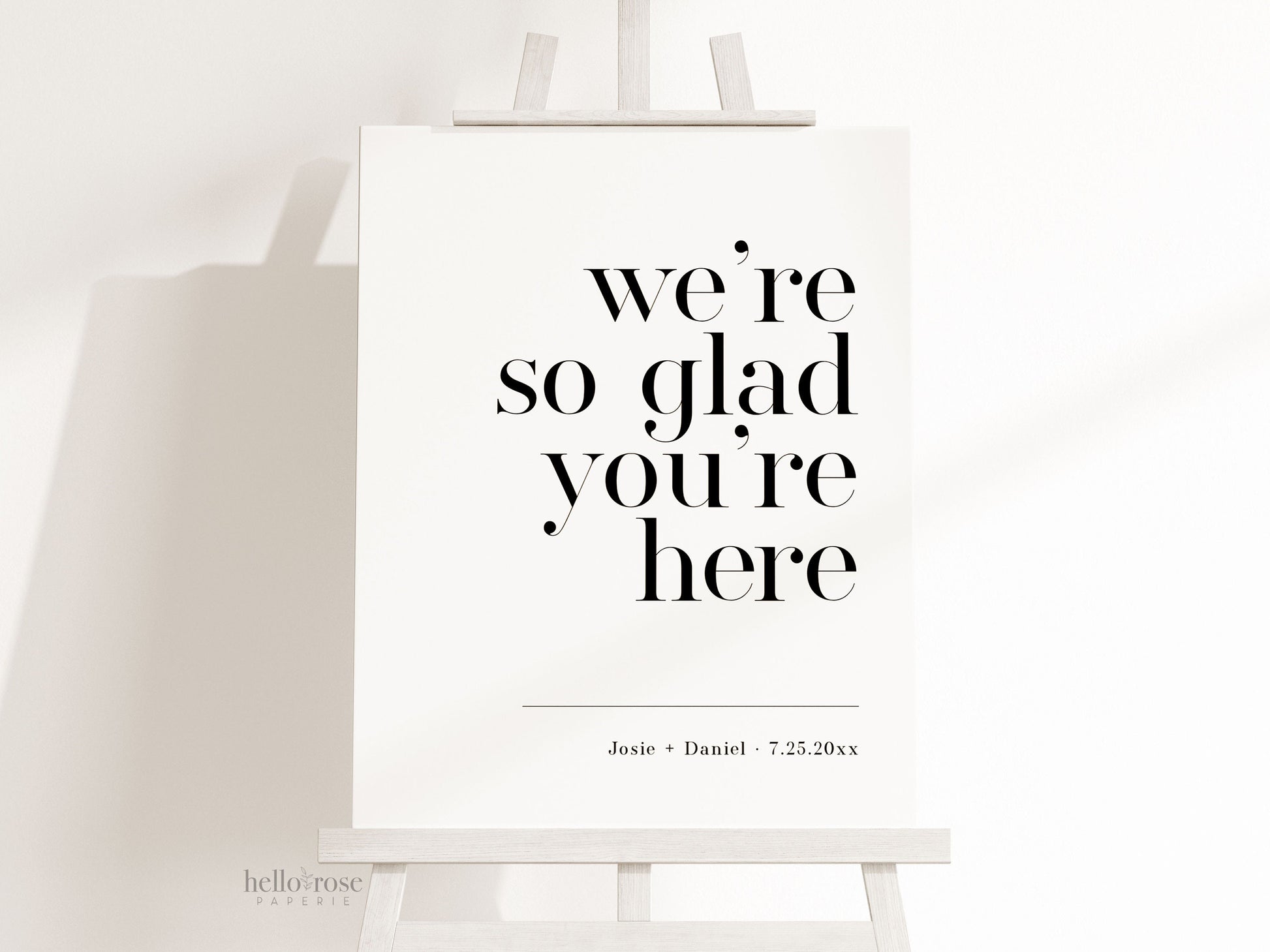 We're So Glad You're Here Wedding Welcome Sign . Minimalist Wedding Welcome Template . PRINTABLE Editable Poster . Instant Download Templett