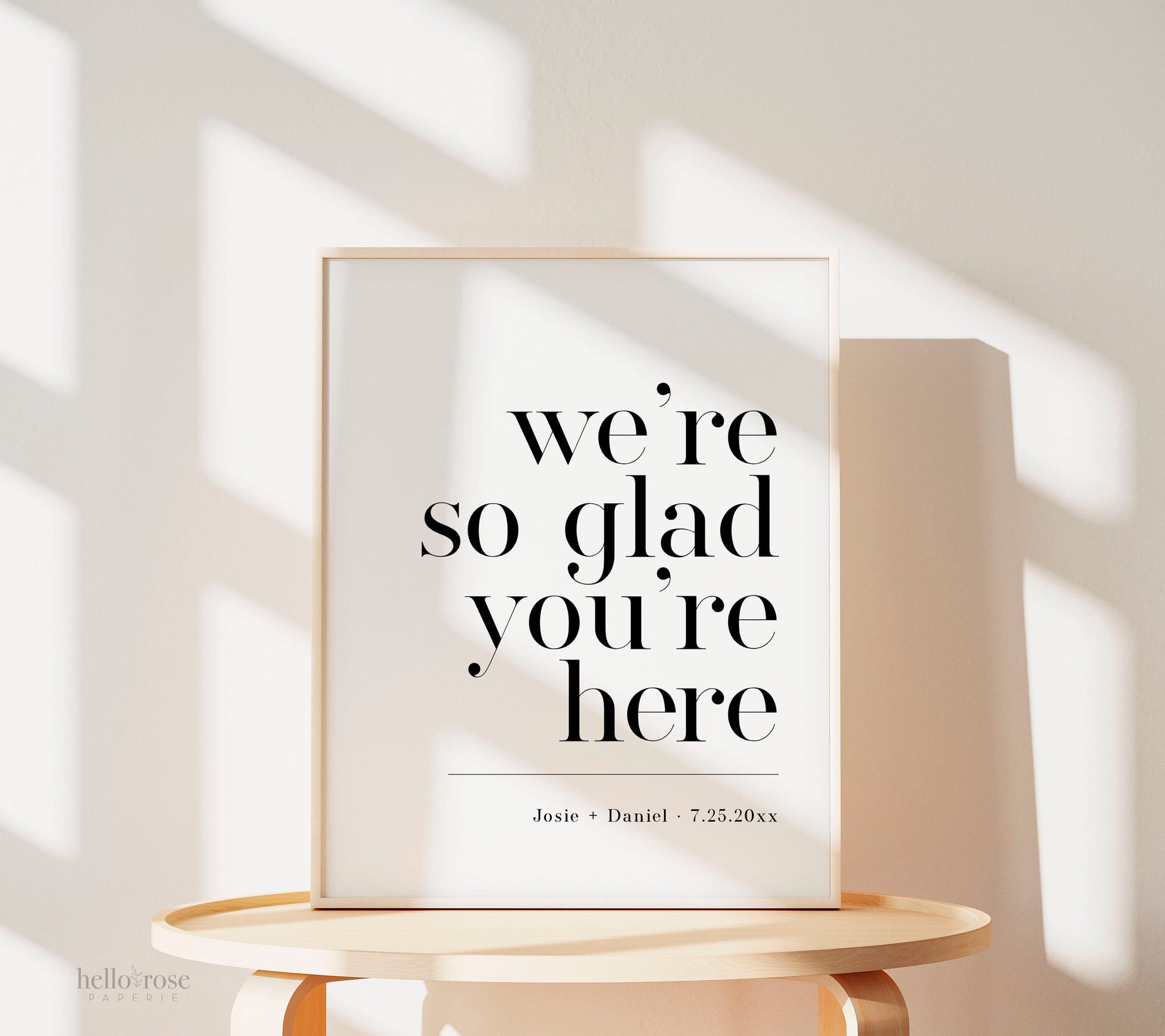 We're So Glad You're Here Wedding Welcome Sign . Minimalist Wedding Welcome Template . PRINTABLE Editable Poster . Instant Download Templett