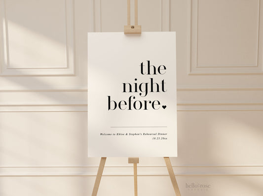 The Night Before Rehearsal Dinner Welcome Sign . Minimalist Wedding Welcome Template . PRINTABLE Editable Poster . Instant Download Templett