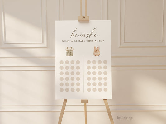 He or She What Will Baby Be, Gender Guess Sign, Minimalist Boho Baby Gender Reveal, Gender Neutral, Reveal Game, Template Download GR2-T