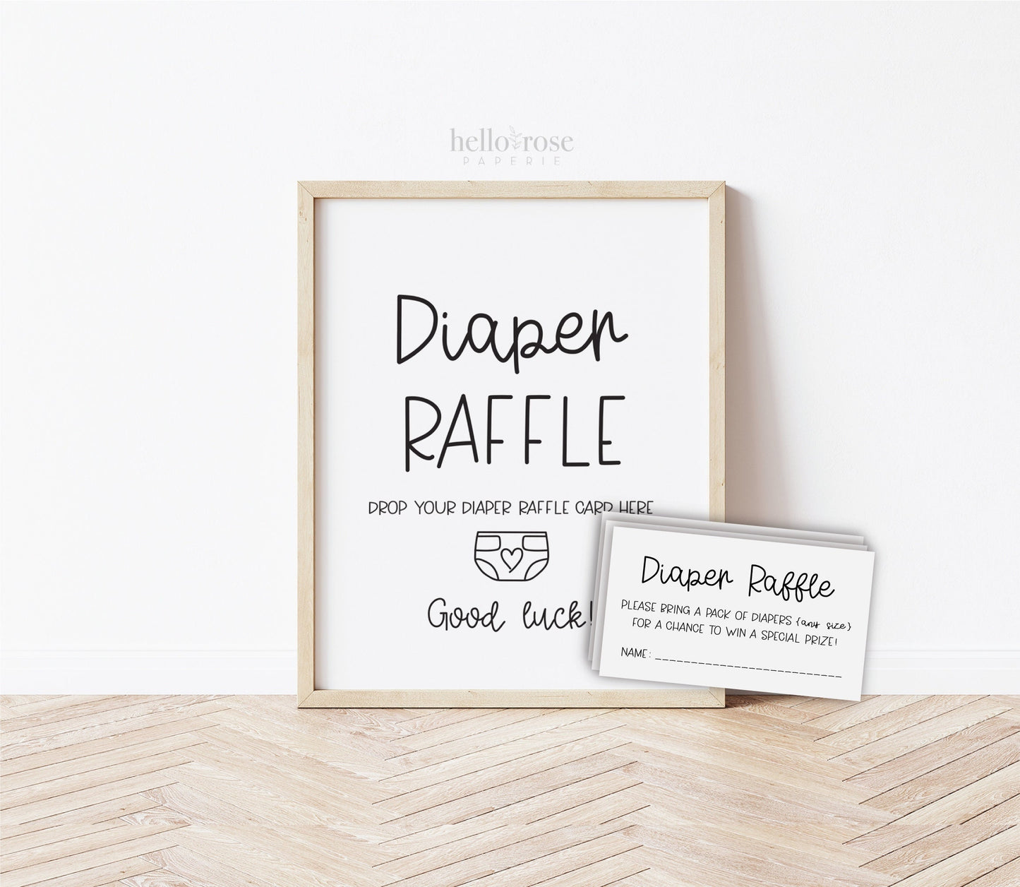 Diaper Raffle Printable Sign + Ticket Insert Cards . Boy or Girl Baby Shower . Kraft + Black & White . 8x10 Instant Digital Download . K4