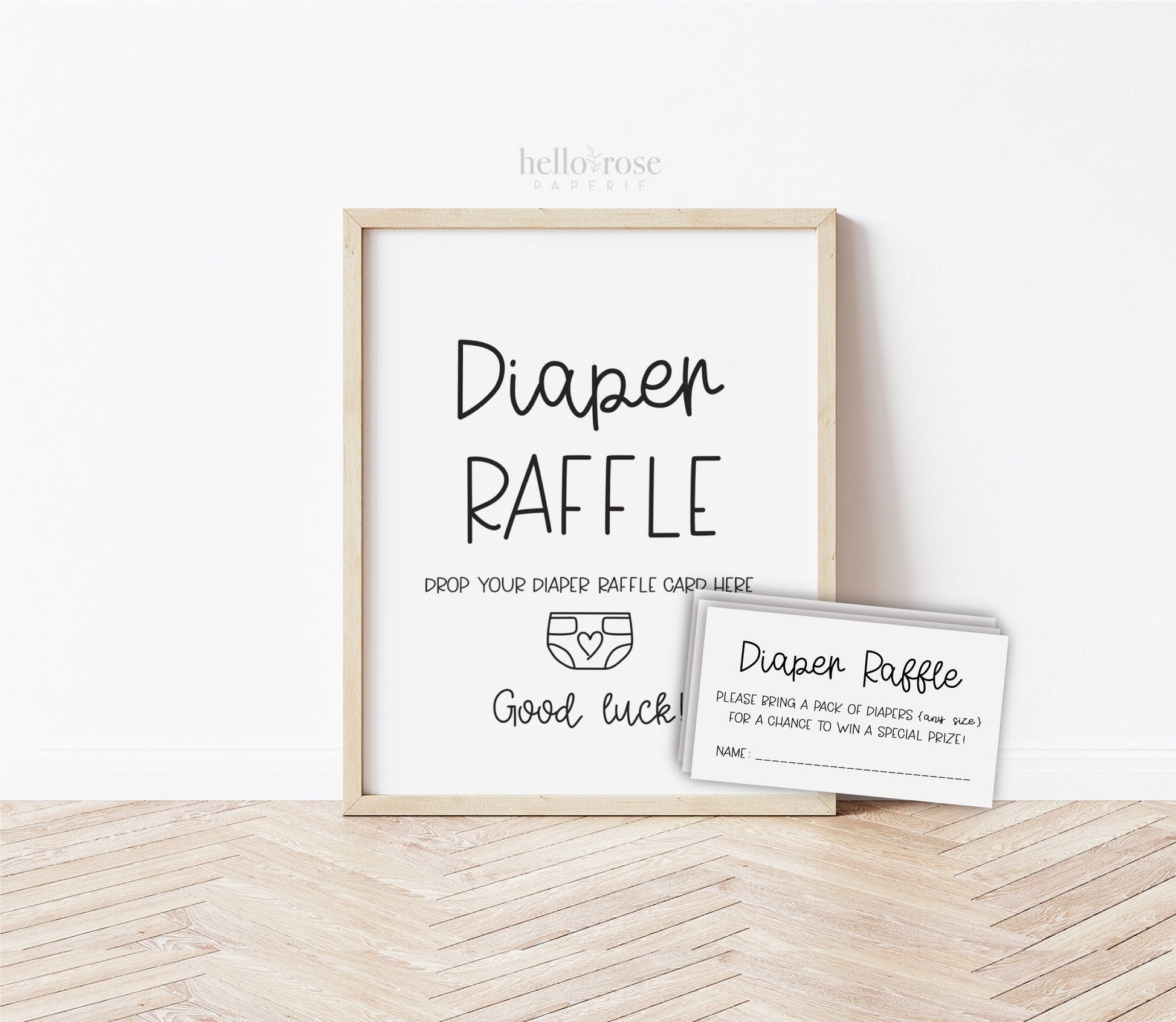 Diaper Raffle Printable Sign + Ticket Insert Cards . Boy or Girl Baby Shower . Kraft + Black & White . 8x10 Instant Digital Download . K4