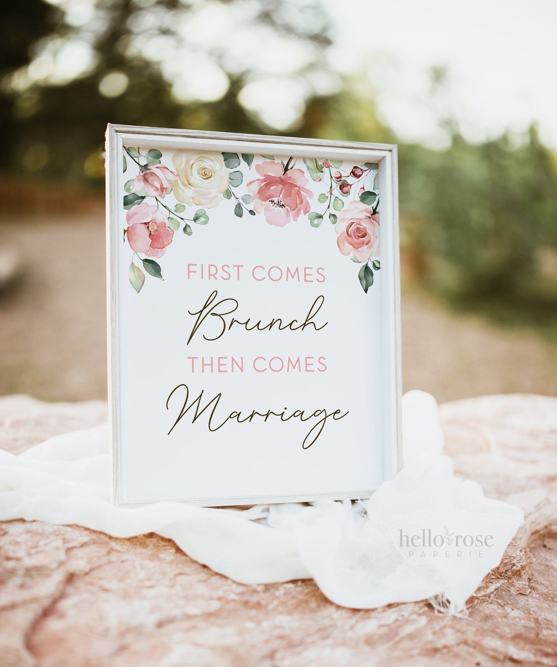 First Comes Brunch Then Comes Marriage PRINTABLE Sign . Pink Floral . Bridal Shower Wedding Bachelorette Hens Party . Instant Download