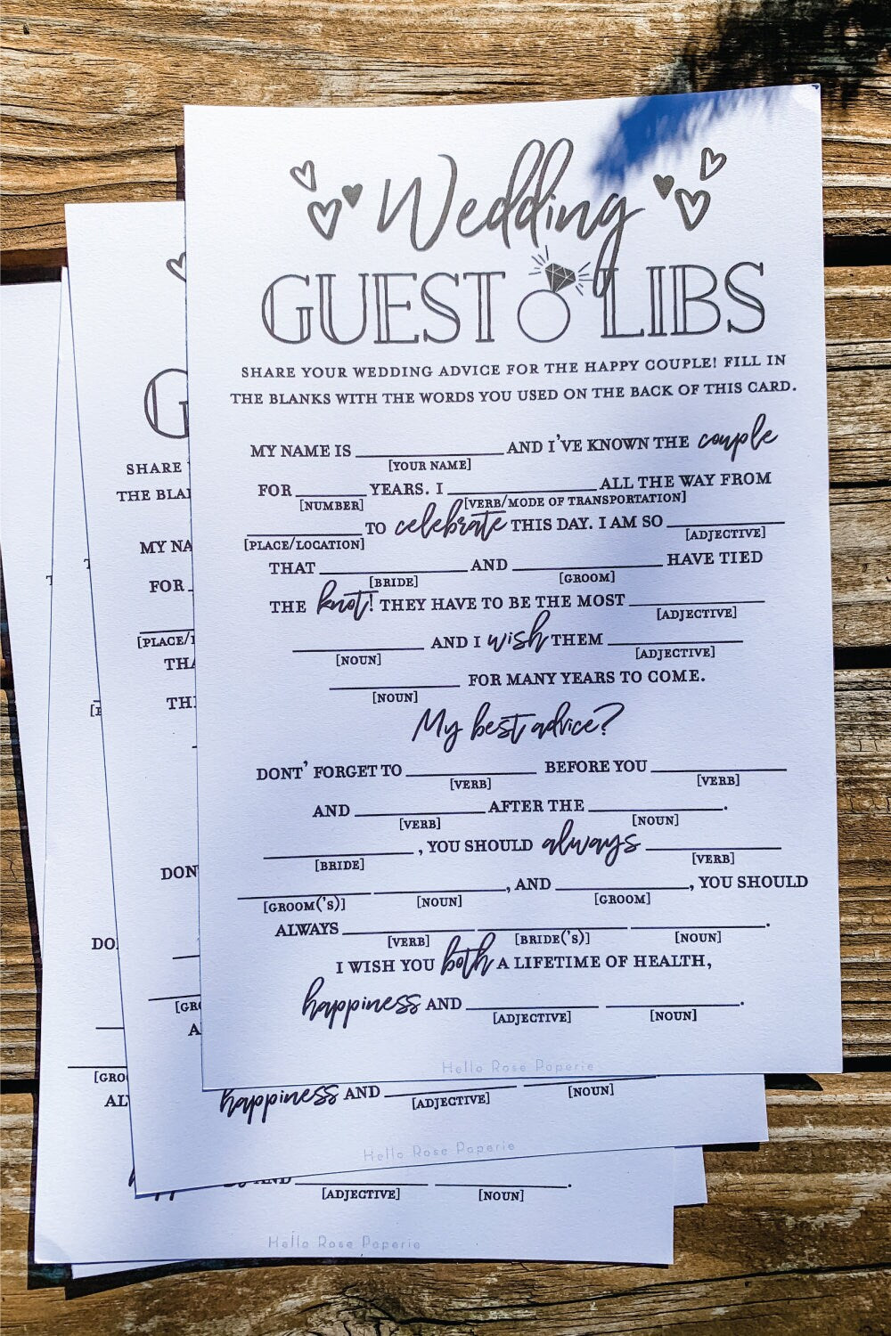 Wedding Guest Libs . Printable Funny Wedding Advice Mad Libs Game . Kraft + Minimalist Black & White . Instant Download Printable