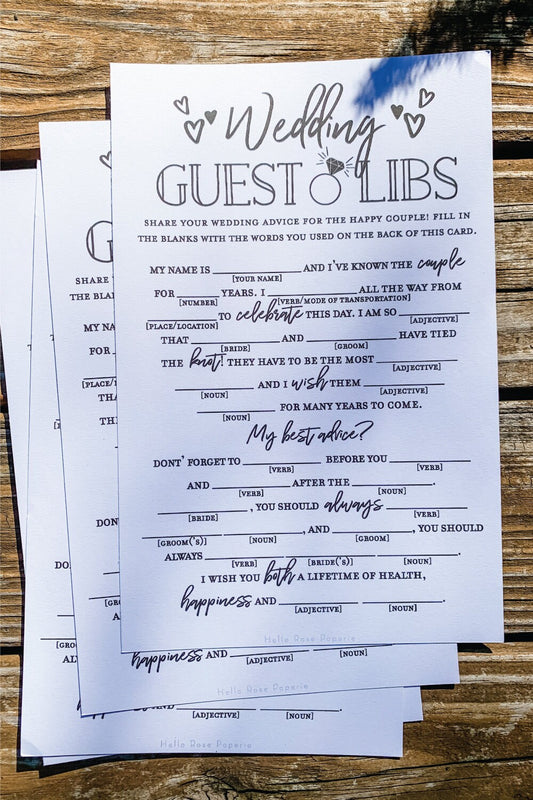 Wedding Guest Libs . Printable Funny Wedding Advice Mad Libs Game . Kraft + Minimalist Black & White . Instant Download Printable