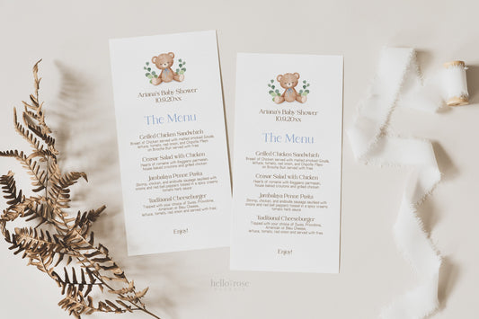 Food Label Card . Foldable Buffet Cupcakes Tent Card . Teddy Bear Baby Shower Blue Boy . PRINTABLE Editable Templett Instant Download . B1-T