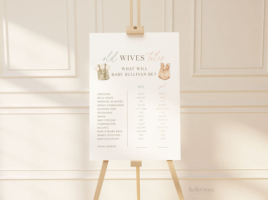 Old Wives Tales Sign Template, Gender Reveal Sign, Gender Reveal Game, Boho Minimalist Baby Shower, Gender Neutral, Template Download GR2-T