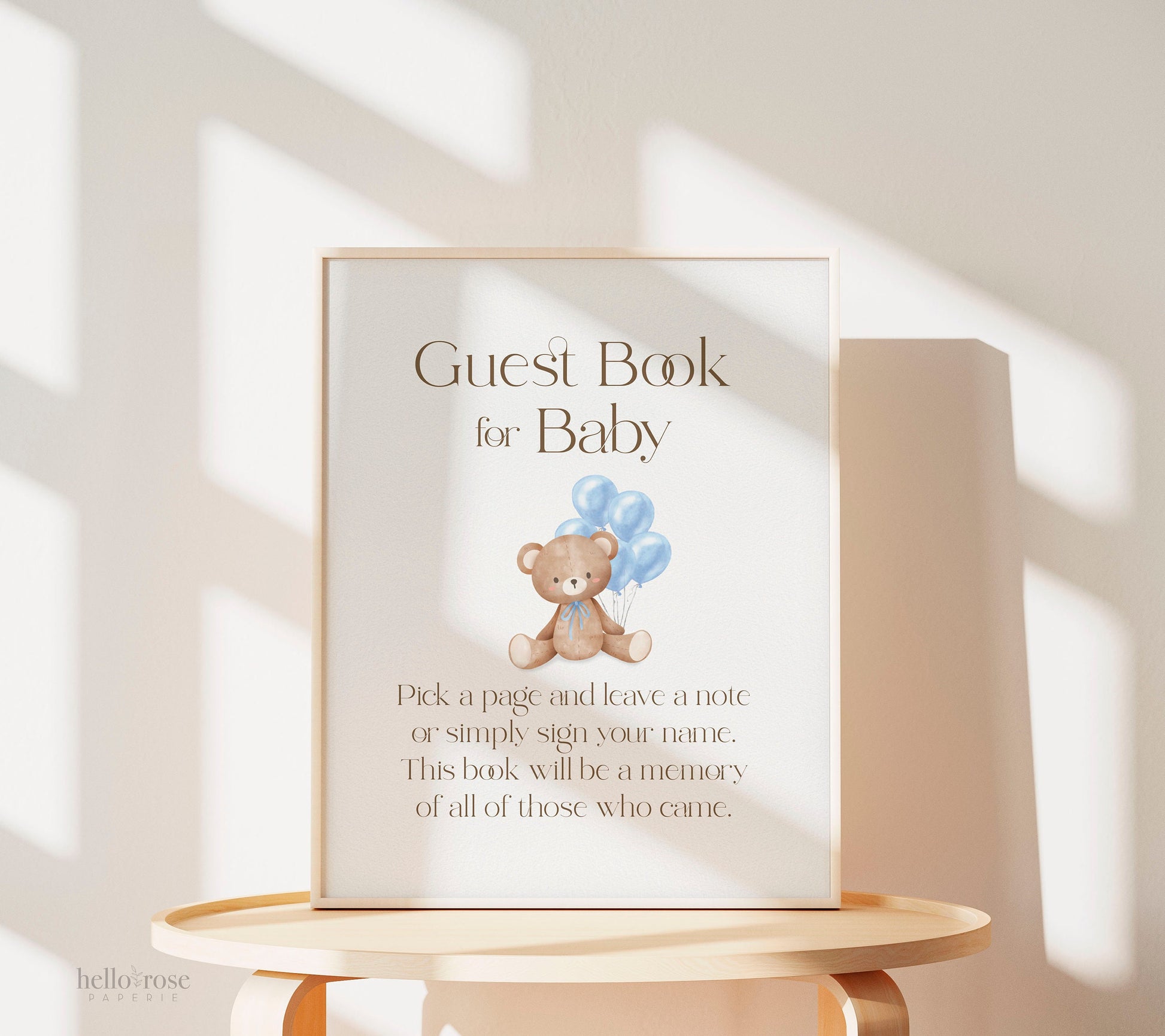 Baby Shower Guest Book Sign . Pick a Page Baby Guestbook . Boy Teddy Bear with Blue Balloons . We Can Bearly Wait . PRINTABLE DOWNLOAD 8x10