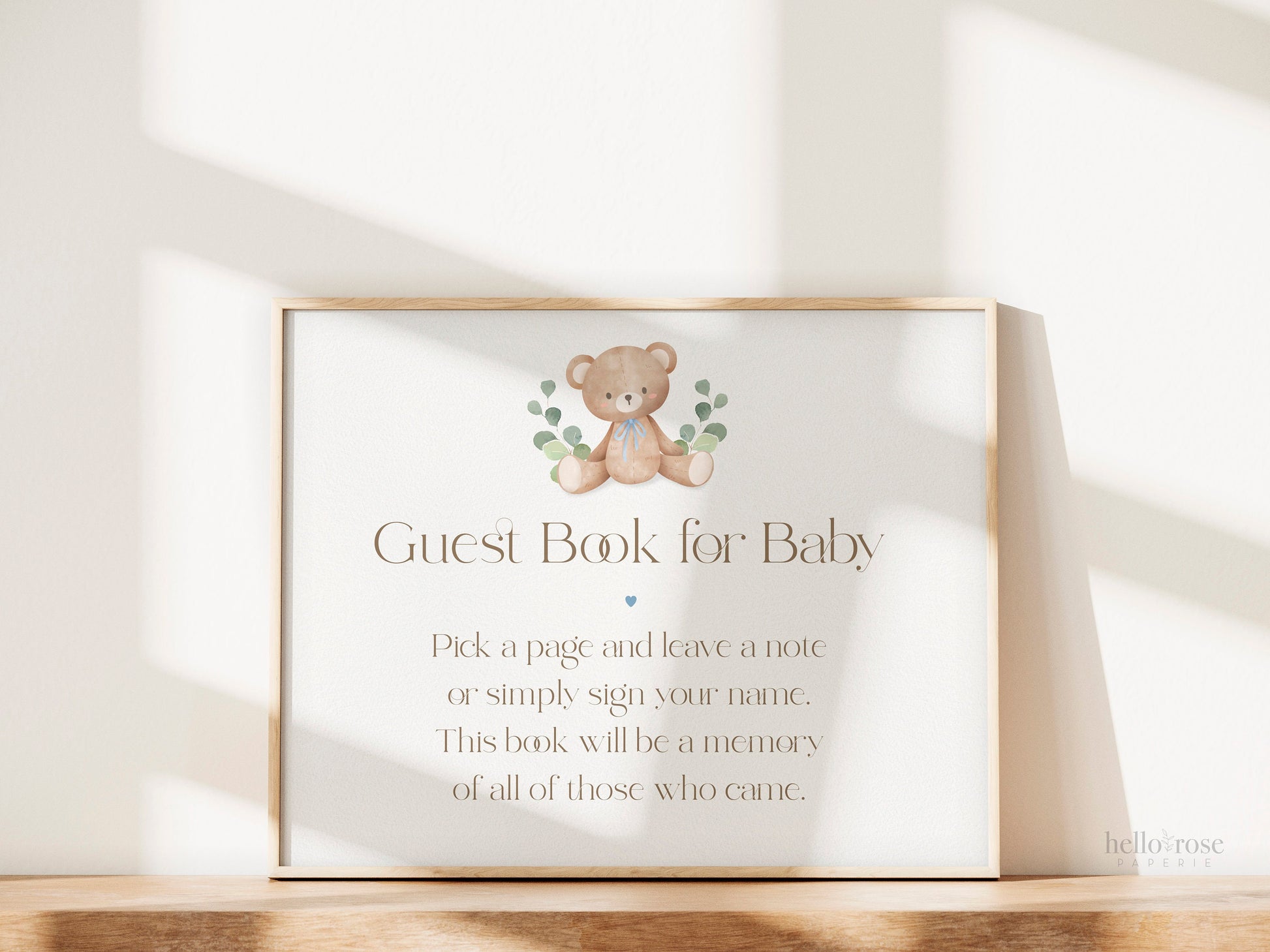 Pick a Page Baby Guest Book PRINTABLE Sign . Blue Boy Baby Shower . Teddy Bear and Greenery . We Can Bearly Wait . DIGITAL DOWNLOAD 8x10